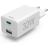 Hama Schnellladegerät 1x USB-C, 1x USB-A, Mini-Ladegerät, 32W, Weiß