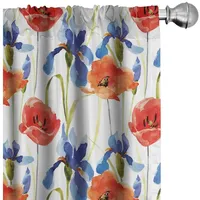 ABAKUHAUS Wiese Vorhänge, Gardinen, Pastell Design Mohnblumen-Szene, Fensterbehandlungen für