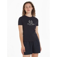 Tommy Hilfiger Damen T-Shirt Kurzarm Slim Flag Tee Rundhalsausschnitt,