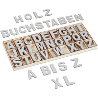 Relaxdays Holzbuchstaben Set, 208-tlg., Großbuchstaben A-Z, Deko-Buchstaben zum Basteln