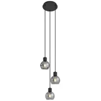 QAZQA Art-Deco-Hängelampe schwarz mit Rauchglas rund 3-flammig - Vidro