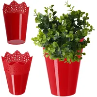 Kadax Spitzen-Blumentopf aus Kunststoff, 12 cm, Hoch, Rot