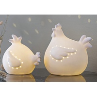 Dekoleidenschaft 2X Huhn White aus Porzellan, weiß, mit LED