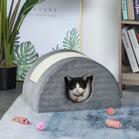 PawHut Katzenhöhle mit Kraztbrett Katzenbett Kratzhaus Katzenwohnung Sisal Grau