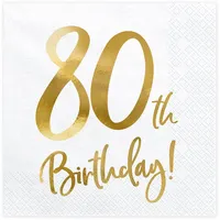 Partydeco Partydeco, Servietten Birthday Gold 80th. 33x33cm/20St.
