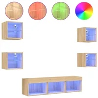 VidaXL 7-tlg. Wohnwand mit LED-Beleuchtung Sonoma-Eiche Holzwerkstoff