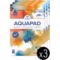 Clairefontaine 3x Aquarellblock Goldline Aquapad A4 50 Blatt weiß