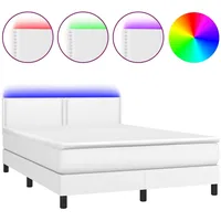 VidaXL Boxspringbett mit Matratze & LED Weiß 140x200 cm
