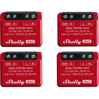 Shelly WLAN-Schaltaktor 1PM Mini Gen 3, rot, 4 Stück