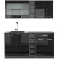 Vicco Singleküche R-Line Schwarz Hochglanz/Anthrazit 160 cm ohne Arbeitsplatte