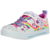 SKECHERS Twinkle Toes Sneaker, White Synthetic/Multi Trim, 34.5 EU