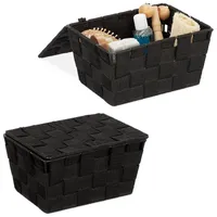 Relaxdays Aufbewahrungskorb mit Deckel Flechtoptik 10,5 x 19,5 x