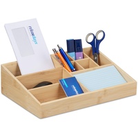 Relaxdays Schreibtisch Organizer, 9 Fächer, Bambus, Büro, Badezimmer, HBT: