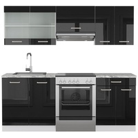 Vicco Küchenzeile R-Line, Schwarz Hochglanz/Weiß, 200 cm Ohne Arbeitsplatte