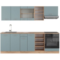 Vicco Küchenzeile R-Line 240 cm Blau-Grau/Goldkraft Eiche