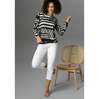 Aniston SELECTED Shirtbluse mit grafischem Muster Gr. 34, schwarz-offwhite-beige,