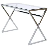 Livetastic Schreibtisch Klar, Chrom, Metall, Glas, X-Form, 50x72x110 cm,