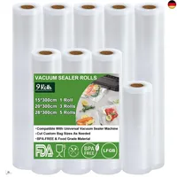 Omtofo Vakuumierfolie 9 Rollen Vakuumierbeutel, Vakuumbeutel Lebensmittel 28/20/15 x