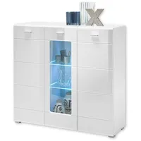 Stella Trading ENRIQUE Highboard mit LED-Beleuchtung, Weiß Hochglanz -