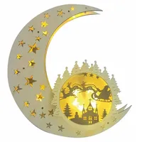 Bonetti Mond aus Holz/LED beleuchtet/Hologramm-Licht-Effekt/hängend/kabellos/Holzmond