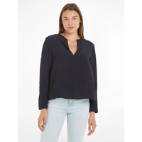 Tommy Hilfiger Damen Bluse Viscose Crepe Blouse V-Ausschnitt, Blau