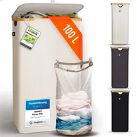 HENNEZ 100L Wäschekorb mit Deckel Beige - herausnehmbaren Wäschesack