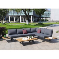 Mendler Aluminium Garten-Garnitur HWC-M62, Sitzgruppe Garten-/Lounge-Set Sofa, Holzoptik Gestell
