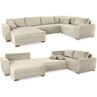 Luma-home Cord Wohnlandschaft U-Form Sofa Schlaffunktion Couch Bettkasten, in