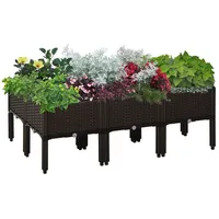 Outsunny Hochbeet 6-teiliger Pflanzkasten mit Abflusslöchern Rattan-Look DIY braun