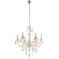 GLOBO Kronleuchter Kristalle Hängeleuchte 6 Flammig Pendelleuchte Lüster weiß,