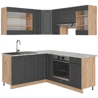 Vicco Eckküche Fame-Line Anthrazit Landhaus/Goldkraft Eiche 160 x 60