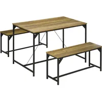 Homcom Essgruppe 3er-Set, Küchentisch-Set, Esstisch mit 2 Bänken für