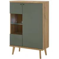 Furn.design Highboard in Salbei und Evoke Eiche Vitrine skandinavisch