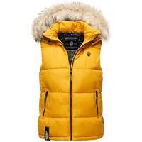 Marikoo Damen, Winter Weste Steppweste mit Kapuze und Fellkragen