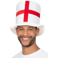Smiffys 56392 Deluxe England Flag Zylinderhut, Uni, Erwachsene, Rot,