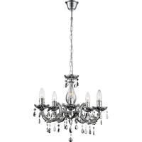 GLOBO Kronleuchter Kristall Hängeleuchte 5-flammig Pendelleuchte Wohnzimmer, Chrom Acryldekor,