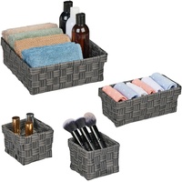 Relaxdays Aufbewahrungskorb 4er Set, Körbchen in 3 Größen, geflochten,