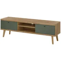 Furn.design Juna TV-Lowboard 160 x 50 cm Salbeigrün/Eiche Holz