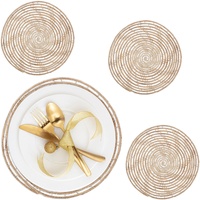 Relaxdays Tischset, 4er Set, natürliches Design, Palmenfaser, rundes Platzset,