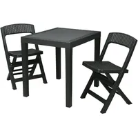 PROGARDEN Gartenmöbel-Set Gartentisch Gartenstuhl Campingmöbel Kunststoff 3tlg. Anthrazit 0510
