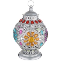 GLOBO Tischlampe Tischleuchte Nachttischlampe Schlafzimmerlampe, Metall Acrylkristalle orientalisch silberfarben,