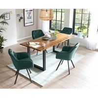 SalesFever Esstischgruppe 5-tlg., 160x85cm, Platte Akazie 26mm cognac, Metallgestell