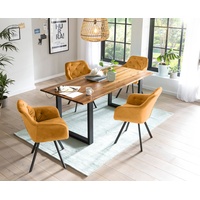 SalesFever Esstischgruppe 5-tlg.| 160x85 cm, Platte Akazie 26mm cognac,