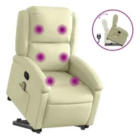 VidaXL Massagesessel mit Aufstehhilfe Creme Echtleder
