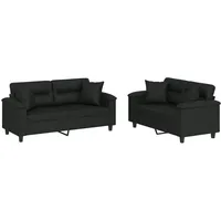 VidaXL 2-tlg. Sofagarnitur mit Kissen Schwarz Kunstleder