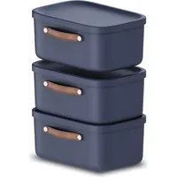 Rotho 3er-Set Aufbewahrungsbox mit Deckel 12l, Kunststoff, blau, 12