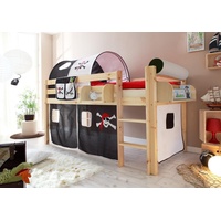 TICAA Spielbett 'Malte, aus Kiefer, schwarz/weiß/kieferfarben