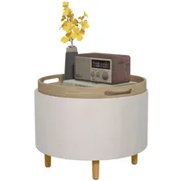 Homcom Sitzhocker Ottomane mit Stauraum Runder Polsterhocker mit Klappdeckel