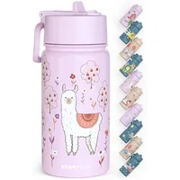Bearfoot Trinkflasche Kinder Edelstahl mit Strohhalm - Thermosflasche 400ml
