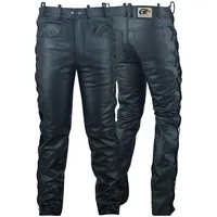 German Wear Lederhose lederjeans bikerjeans Büffelleder seitlich geschnürt Schwarz,